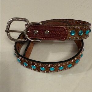 Nocona Brown Leather Belt with Turquoise Details